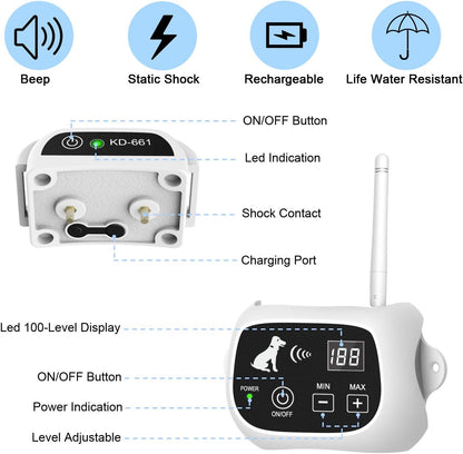 Advanced Wireless Dog Containment System with IP65 Waterproof Training Collar Receiver